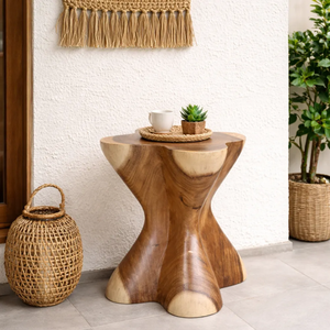 Organic Modern Solid Suar Wood <b>Side</b> <b>Table</b> Sculptural Handcrafted Durable Accent <b>Table</b> <b>Rustic</b> Style Natural Grain Wood - Product Image 4
