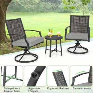 Conjunto de Sillas Giratorias con Asiento Acolchado para Patio, Juego de Jardín de 3 Piezas con Cojines para Patio Trasero - Product Image 3