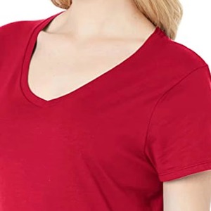 T-shirts personnalisés d'été pour femmes, col en V, manches courtes, coupe ample, en coton respirant, décontractés, unis, vierges, pour le sport - Product Image 5