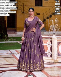 EraVii Chocolate Crush Lehenga Choli con Lentejuelas y Bordado de Hilo, Estilo Saree Tradicional Indio para Bodas, Ropa de Mujer de Estilo Saree, Envío Rápido - Product Image 2