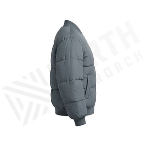 Your2aone Bomber Jacket Gray Full Sleeve Winter Windproof Polyester Filling Stand Collar Zipper Closure - Product Image 3