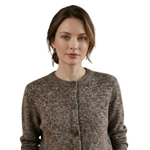 Suéter Cárdigan de Punto Color Mocha Marrón para Mujer, Cuello Redondo, Manga Larga, Suave y Cómodo, Estilo Casual, Personalizable, Venta al Por Mayor OEM - Product Image 4