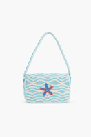 Sac fourre-tout en toile brodée classique fait main |   Design de perles de rocaille motif vague océanique de luxe |   Couleurs personnalisées et thème côtier artisanal