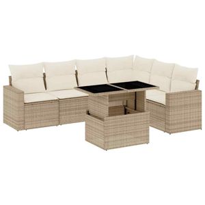 Ensemble de canapés de jardin en rotin PE beige avec structure en acier thermolaqué et verre trempé - Product Image 2
