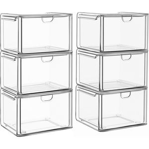 6 Pack Acrylic Storage Bins Small <b>Stackable</b> <b>Drawers</b> for Bathroom Makeup or Kitchen Vanity <b>Plastic</b> Desktop & <b>Drawer</b> Organizer - Product Image 1