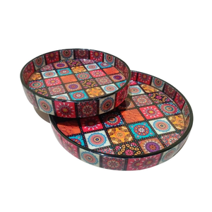 Nouveau plateau de service rond multifonctionnel en bois émaillé imprimé Art Déco, motif corde paysager, pour le petit-déjeuner de Noël, haute qualité - Product Image 6