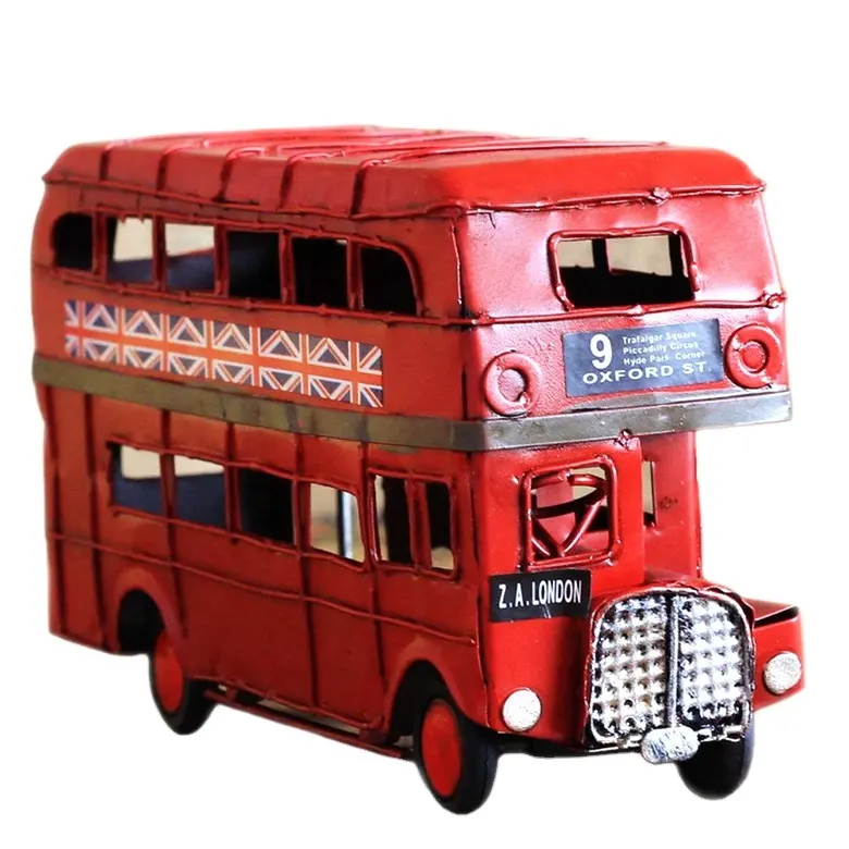 Vendita diretta in fabbrica in cina London street classic red double decker bus pure handmade small london bus toy