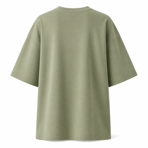 Camiseta de Cuello Redondo Extra Grande para Mujer, Color Verde Salvia, en Jersey de Algodón Grueso, Manga Corta, Estilo Casual - Product Image 4