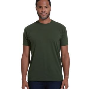 Camiseta clásica de cuello redondo relajado y cómodo para hombre, traje deportivo básico de oliva oscuro, camiseta de tacto suave para hombre - Product Image 1