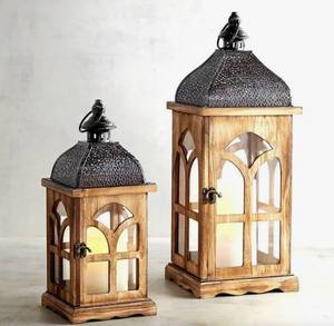 Farol de Madera Cuadrado Natural con Paneles de Vidrio, Hecho a Mano, Rústico, de 1 Color, Portavelas Impreso para Decoración del Hogar, Navidad, Pascua - Product Image 1