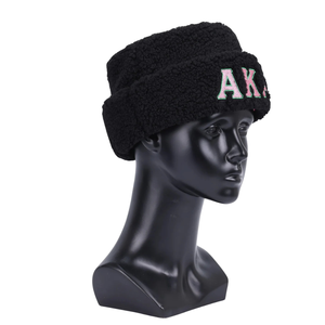 AKA Black Sherpa Beanie Hat Pink Embroidered Letter Warm <b>Winter</b> Knit <b>Cap</b> Soft Fleece Headwear Casual Fashion Hat for Men Women - Product Image 2