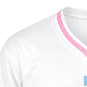 เสื้อกีฬาปักลายวีเนคสีขาว แขนสั้น ลายทางสีชมพู เสื้อทีมกีฬาน้ำหนักเบา ชุดยูนิฟอร์มกีฬา - Product Image 4