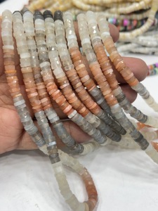 Perles de pierres précieuses de haute qualité pour la fabrication de bijoux, 17 pouces, pierres de lune naturelles multicolores, facettées, forme Heishi, taille 7-8 mm - Product Image 3