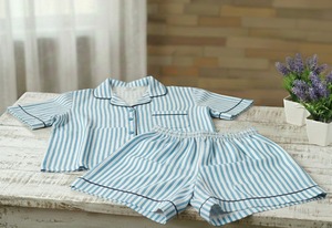 Conjunto de Pijama de Manga Larga para Mujer, Hecho a Mano en India, 100% Algodón, Estampado de Rayas en Color Cielo, para Verano, Ropa de Dormir y para Estar en Casa - Product Image 2