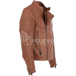 Veste en cuir Cafe Racer pour homme, veste de moto en cuir véritable, coupe slim minimaliste - Product Image 5