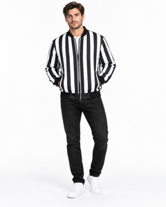 Men's Custom <b>Black</b> <b>White</b> Striped Referee Jacket Full Zip Lightweight <b>Football</b> Officials Bomber Jacket Sports Uniform Team wear - Product Image 5