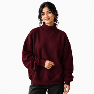 Suéter Premium de Cuello Alto para Mujer, Ligero, de Algodón y Felpa, Informal, para Invierno, con Hombros Caídos, Resistente al Viento, Personalizado de Fábrica - Product Image 1