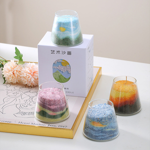 Kit de fabrication de bougies LANJO DIY créatif avec peinture au sable, bougie en cire de soja, paysage arc-en-ciel coloré - Product Image 4