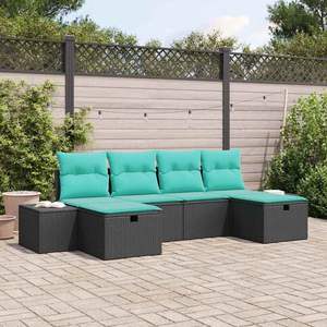 Ensemble de canapés de jardin en polyrotin noir 6 pièces avec coussins, meubles d'extérieur confortables - Product Image 1