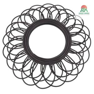 Vintage Rattan Wall <b>Mirror</b> for Decor Black Composite Material <b>Compact</b> Size 1pc - Product Image 2