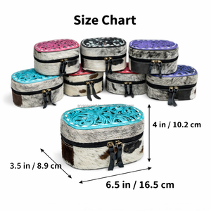 <b>Personalised</b> Handcrafted Genuine Cowhide Leather Jewelry <b>Box</b> Western Floral Pattern Travel Bag Storage Case Perfect for Women's - Product Image 2