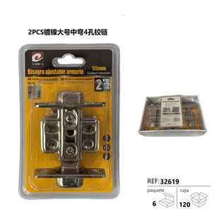 Bisagra Grande de Curvatura Media de 4 Orificios 6/U, Bisagra Ajustable para Armario de 55 mm, Bisagras para Puertas y Ventanas - Product Image 1