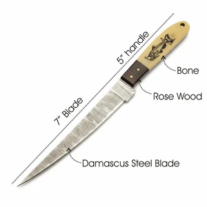 A&M EnterPrises Handmade Damascus Steel Fillet <b>Knife</b> with <b>Bone</b> <b>Handle</b> Fish Engraving and Matching Leather Sheath Hunting <b>Knives</b> - Product Image 6