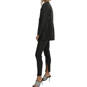 Blazer en cuir PU noir grande taille pour femme, veste à revers à manches longues coupe régulière coupe-vent pour printemps, automne, hiver - Product Image 2