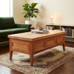 Table basse rectangulaire en bois massif avec 3 panneaux de rangement à tiroirs, pieds coniques, style mid-century, pour salon, table de cocktail ou de thé - Product Image 4