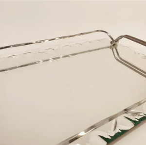 Luxury Mirrored Vanity Tray Silver Metal Handles Rectangular Beveled Glass Perfume Organizer <b>Decorative</b> <b>Dressing</b> <b>Table</b> Platter - Product Image 3
