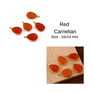 Pendentif cornaline naturelle feuille sculpture forme de larme connecteur de lunette plaqué or pour collier à faire soi-même pendentifs de mode breloques - Product Image 4