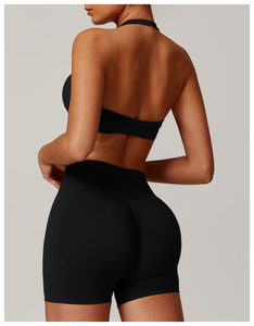 Soutien-gorge de sport sans couture marron pour femme, col halter, sans armatures, uni, style sportif, idéal pour le yoga - Product Image 5