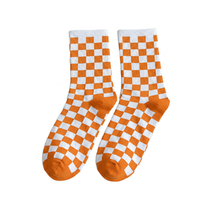 Chaussettes ras du cou à carreaux bleus et blancs en coton jacquard respirant à motif géométrique pour adulte, idéales pour l'été et le quotidien - Product Image 2