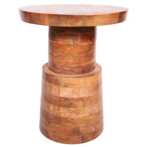Tabouret en bois artisanal, finition brun miel naturel, décoration rustique pour la maison |   Vente en gros OEM - Product Image 1