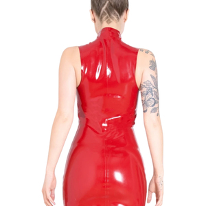 <b>Red</b> <b>Latex</b> High Neck Sleeveless Bodycon <b>Dress</b> With Backless Design Fitted Midi Party Wear Solid Color - Product Image 1