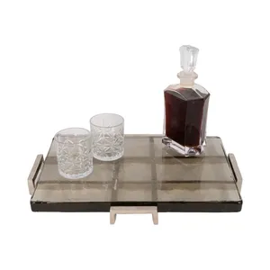 Square Glass Serving Tray With Metal Handles Minimalist Design Durable <b>Decorative</b> <b>Plate</b> - Product Image 3
