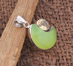 Colgante de Luna de Jade Verde Natural Vintage, Plata de Ley 925, Chapado en Platino, Collar con Dije de Luna Creciente, Piedra de Citrino, Unisex - Product Image 3