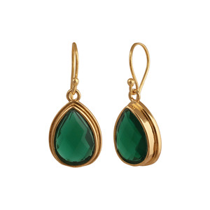 Boucles d'oreilles pendantes en onyx vert en forme de goutte d'eau, plaquées or, avec pierres précieuses facettées en forme de poire, bijoux inaltérables, cadeau pour femme R - Product Image 4