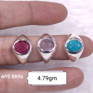 แหวนเงินแท้ 925 ประดับพลอยคาโบชอง ดีไซน์เรียบง่าย งานแฮนด์เมดสวยงาม  เครื่องประดับคุณภาพจากอินเดีย สไตล์คลาสสิก ขายส่ง - Product Image 1