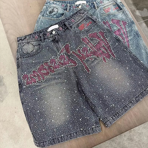 Shorts en jean vintage personnalisés pour homme avec strass, style streetwear d'été, fabrication OEM - Product Image 4