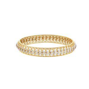 กำไลข้อมือทองคำขาวประดับเพชรเลี้ยงในห้องปฏิบัติการลายใบไม้ฉลุลาย - Product Image 1
