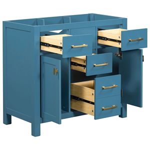 Moderno 36 'freestanding singolo bagno vanità con 4 cassetti 2 armadi struttura in legno massello lavello blu-unico bagno vanità - Product Image 1