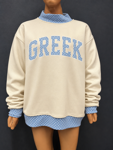 Greek Custom <b>Mock</b> <b>Neck</b> Crew <b>Neck</b> Sweatshirt Women Men Ladies Unisex University College Sorority Fraternity Tackle Twill Chenille - Product Image 1