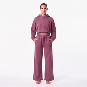 Conjunto Deportivo Informal para Mujer, Top Corto con Capucha, Manga Larga, Hombros Caídos y Pantalones Anchos, Transpirable y Ecológico - Product Image 4