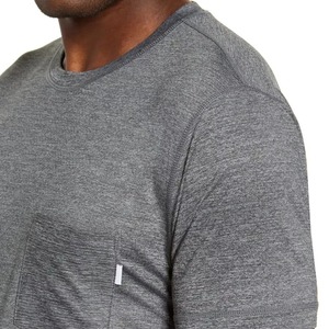 T-shirt en jersey de coton gris pour homme, coupe ajustée, col rond, manches courtes, couleur unie, respirant, design tricoté - Product Image 5