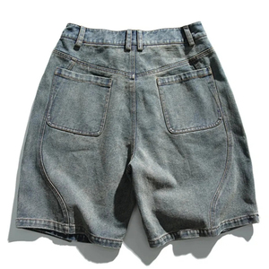 <b>Mens</b> Washed Grey Carpenter Denim Shorts Distressed Ripped Frayed Hem Oversized Loose Fit Double Knee Workwear Streetwear Jorts - Product Image 4