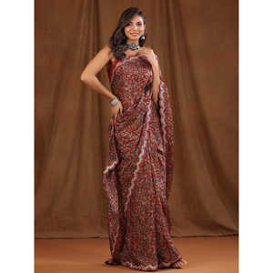 Sari de Noche de Diseñador para Fiestas con Estampado Digital y Bordado en el Borde - Product Image 6