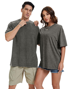 เสื้อยืดทรงโอเวอร์ไซส์ ผ้าฟอกสี 280 กรัม ทรงไหล่ตก คอกลม เสื้อพื้นฐานผู้ชาย วินเทจ แขนสั้น สีพื้น เสื้อยืด unisex - Product Image 2