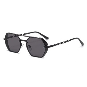 Gafas de Sol de Moda Retro de Metal 2024, Diseño de Patillas con Cadena de Metal, Protección UV400, Montura Negra/Marrón, Unisex, Venta al Por Mayor - Product Image 3