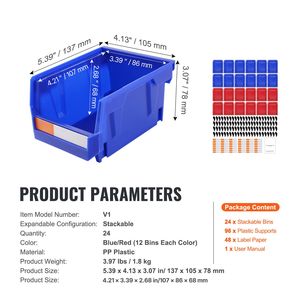 24-Pack Heavy Duty Blue/Red Hanging Stackable <b>Storage</b> Organizer <b>Bin</b> 5-Inch X 4-Inch X 3-Inch <b>Plastic</b> <b>Storage</b> <b>Bin</b> 24-Pack Stackin - Product Image 4
